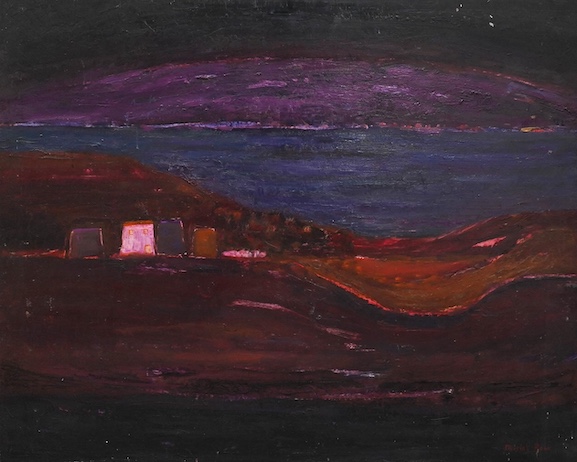 Muriel Rose, RBA, ROI (1923-2012), oil on board, Abstract landscape, 60 x 75cm, signed and unframed. Condition - fair